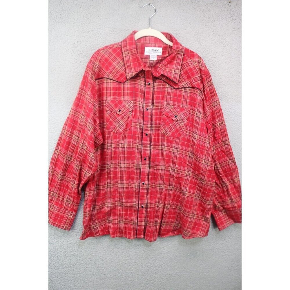 Back in the Saddle Plaid Snap Down Long Sleeve Top-2X-Cowgirl-Western